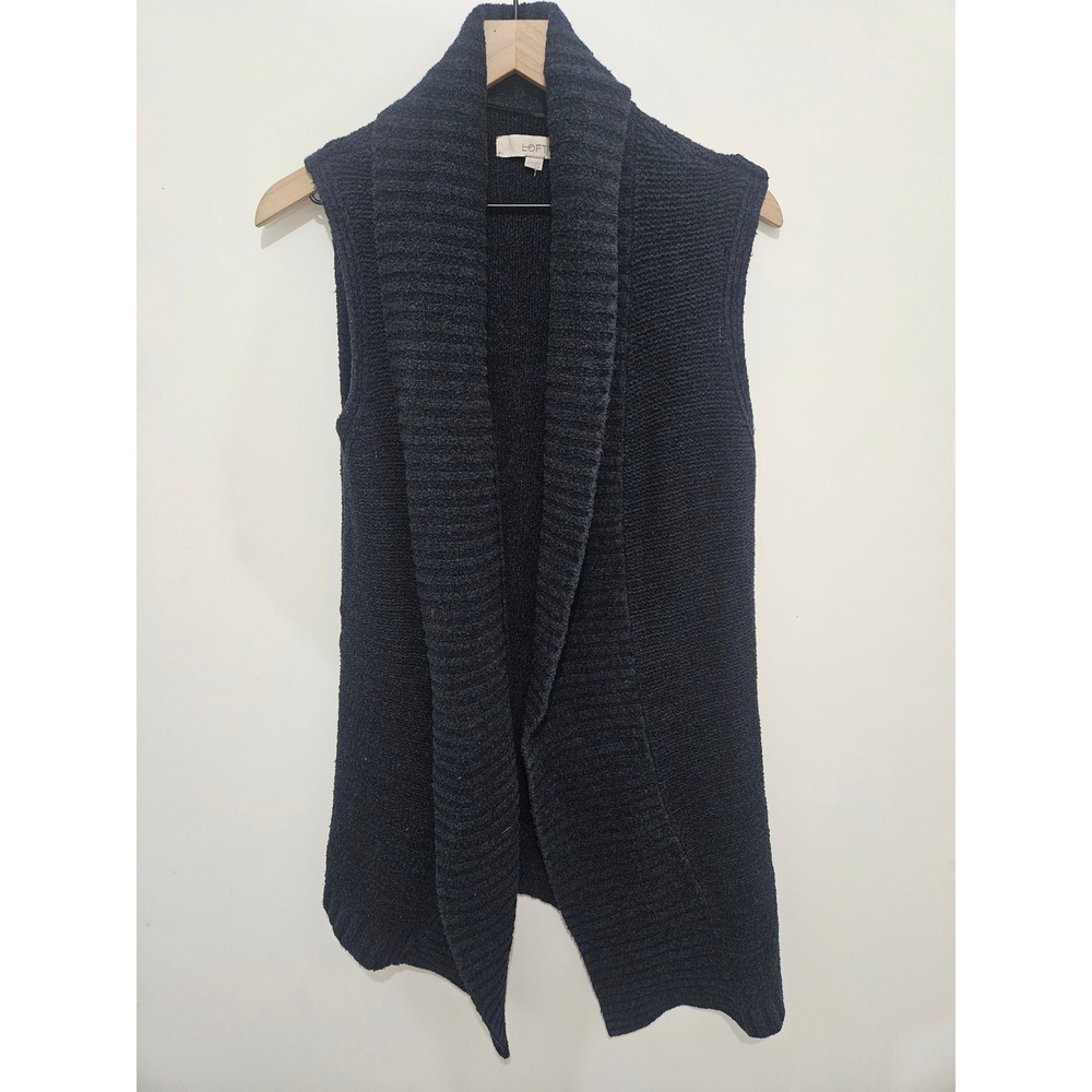 Loft Womens‎ Navy Blue Shawl Collar Open Front Sleeveless Cardigan Sweater XS/S